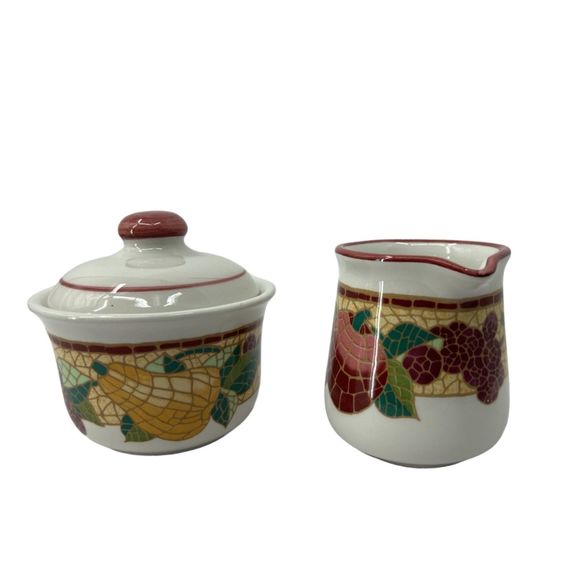 Pier 1 canister set creamer and sugar earthenware Mosaic Fruit Italy - Picture 3 of 9